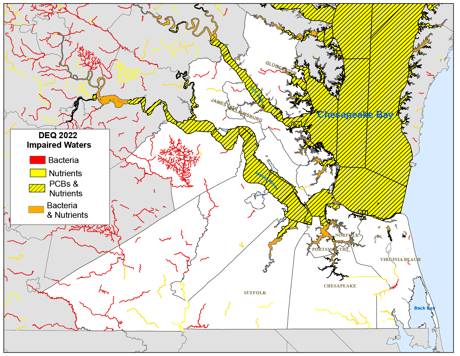 Map Showing Impaired Waters in the Area